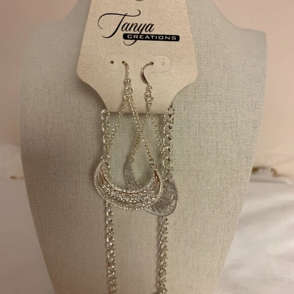 Silver tone Jewelry Set Square Disc NWT Unique Fun Edgy Boho - Picture 2 of 3